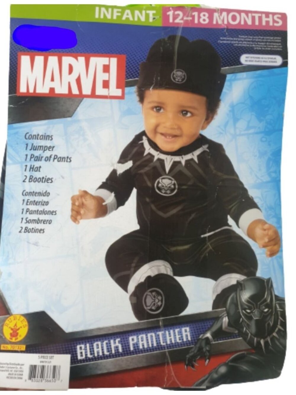 Infant Costume 12-18 Months Marvel Black Panther Complete 5-Piece Halloween